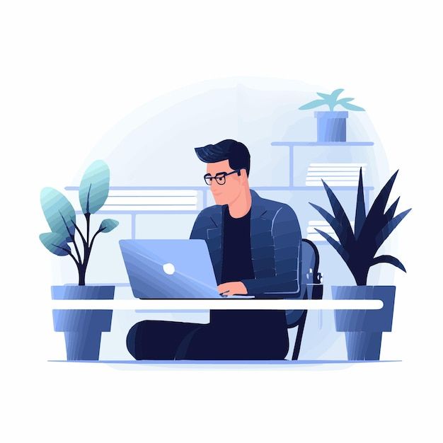 homem usando laptop no escritório ilustração vetorial vetor premium gerado com ia
